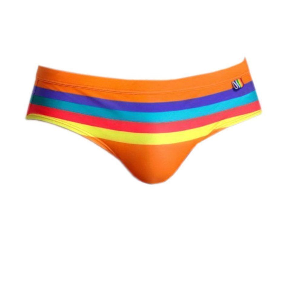 Men's Speedo Orange Stripes flattering fit swim briefs swimwear Size XL